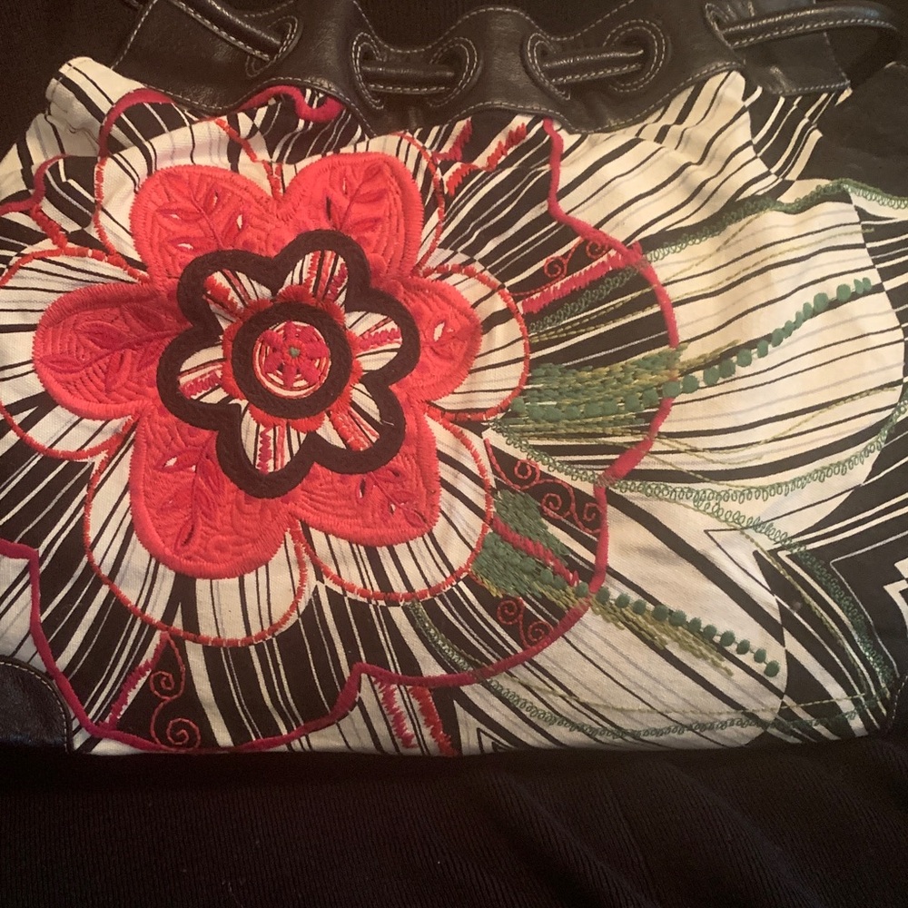 Brighton Black Tote with Red Floral Embroidery